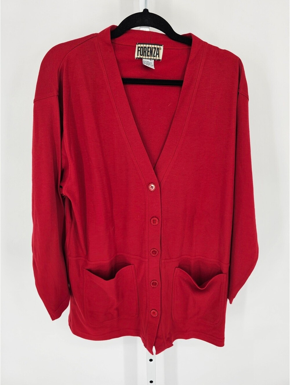 Vtg Forenza Womens Sz 2X Button Up Cardigan Sweater V Neck Cherry Red